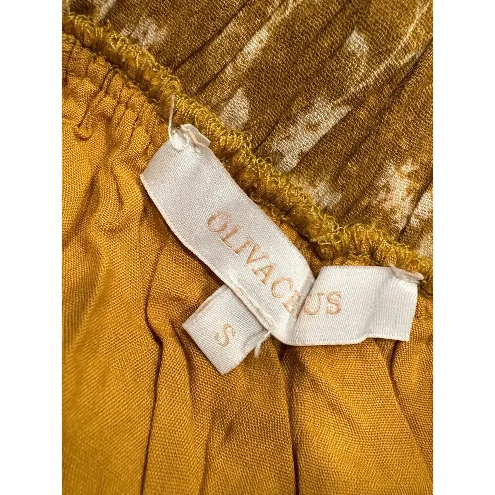 Olivaceous Floral Tiered Mini Skirt‎ Ruffle Boho Mustard Yellow Size Small Exc